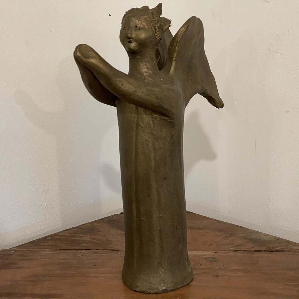 Fratelli Taccini Bronzed Pottery Angel Sculpture Italy 10 Inch Vintage